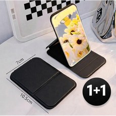 파스텔 무드 접이식 미니 손거울 탁상용 겸용 휴대용 메이크업 사각 거울 2개, 블랙