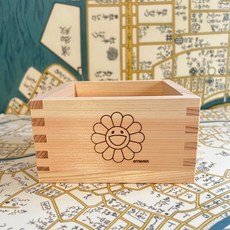 村上隆 小花枡 木質清酒盒 太陽花藝術擺件 收納盒, 1個, 大_小花