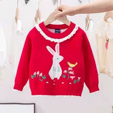 HAPPINESS 女童兒童兔和鳥針織 T恤 1088