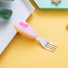 DFMEI 304不鏽鋼兒童餐具卡通叉勺兩件套寶寶餵養湯勺學習吃飯便攜勺叉, 1個, 小兔子粉色叉子:如圖