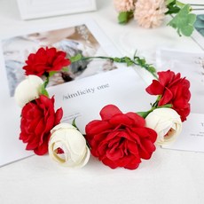 셀프 웨딩 촬영용 조화 화관 꽃머리띠, 화관 D타입 - 레드화이트
