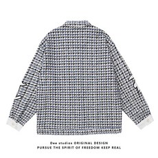 Dee studios패션 트렌드 버 자카드 편지 패치 자수 격자 무늬 재킷 봄 코트 남성과 여성