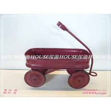 ︵House傢飾︵LOFT美式復古工業風紅色四輪車花器花架(小) 限量款, 紅色, 1