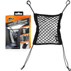 Armor All 앞좌석 카고 네트 오거나이저 내구성이 뛰어난 확장 가능한 나일론 소재 헤드레스트 포스트에 부착 메시 포켓이 있는 신축성 있는 네트 자동차 오거나이저 범