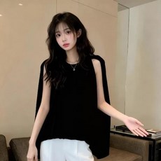 투니스 여성 캐주얼 루즈핏 단색 민소매 셔츠