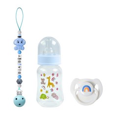 해외 SCOM Reborn 아기 인형 액세서리 세트 - 무지개 자석 공갈젖꼭지 및 탈착식 재사용 가능한 병 실리콘 젖꼭지 클립 포함 애호가를 위한 리본 블루 스타일 3개 미국매, Blue+rainbow Pacifier.