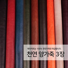 [레더키트]천연 가죽공예 원단 공방재료 리폼DIY원단 천연양가죽 3장, 밝은계열