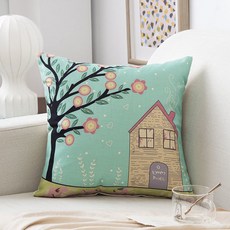 亞麻卡通抱枕，可拆洗枕套，適合客廳沙發、床頭、汽車靠腰, 夜來花開,40*40抱枕套