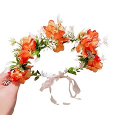 화관 머리띠 꽃 웨딩 브라이덜 샤워 셀프 헤어, 2개, 오렌지