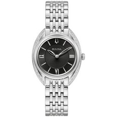 Bulova 여성용 클래식 다이아몬드 쿼츠 실버 스테인리스 스틸 시계 블랙 다이얼 스타일: 96R252 실버 클래식 쿼츠 실버톤 스테인리스 스틸 팔찌 다이아몬드