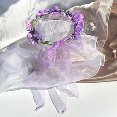 조화 화관 셀프웨딩 꽃머리띠 코사지 플라워 파티 축제 놀이공원 페스티벌룩 여행지 브라이덜샤워 졸업사진 돌잔치 사진 촬영용 소품 악세사리, 1개, 퍼플 페어리