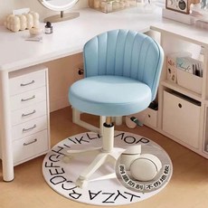 등받이 화장대의자 이동식 높은 스툴 달린 바퀴, 크림블루+화이트 휠