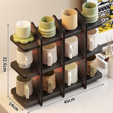 多層咖啡杯茶杯收納架 咖啡機增高架 檯面抽拉式茶包水杯放置架 桌面收納架 咖啡架 桌上收納, 杯架-【黑色-紅茶】-九格斜插款, 1個