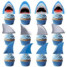 36개입 상어 지느러미 컵케이크 토퍼: 아기 상어 컵케이크 토퍼 상어 생일 파티 장식 바다 동물 테마 베이비 샤워 및 생일 파티, 36개입 상어 지느러미 컵케이크 토퍼: 아기 상어 컵케