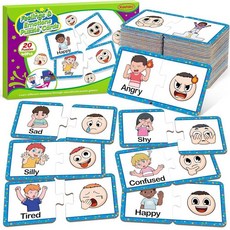 Kasfalci Feelings & Emotions 퍼즐 카드 아동용 감정 차트 장난감 사회적 정서 학습 활동 언어 게임 ADHD 자폐 학습 자료 교실용 진정 코너, Kasfalci Feelings & Emotions 퍼