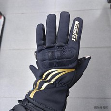 冬季摩托車手套：防摔男女戶外騎行暖手神器 臺灣出貨, F29秋冬加棉防水手套黑金不帶加熱,XL