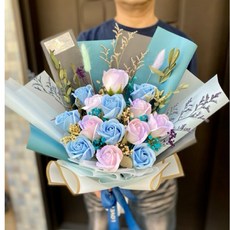 韓式玫瑰花束/送提袋卡片/永生花葉搭配/永生花束/乾燥花束/畢業/生日/告白, 極光,都不加，只要花束