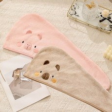[리브나인] (1+1) 간편한 헤어 드라이 타올 극세사 카피바라 헤어가운 2개, (1+1) 베이지+핑크