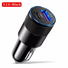 3.1A USB 차량용 충전기 타입 C 고속 휴대폰 어댑터 (샤오미 화웨이 PD 소켓 시거잭용), 04 black