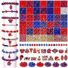3000PCS+ 게임 데이 비즈 팔찌 제작용 레드 블랙 클레이 헤이시 진주 아크릴 레터 비즈 에나멜 풋볼 참 귀걸이 목걸이 DIY 액세서리 블루 164566, 레드 블루