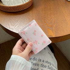 碎花短款錢包 迷你便攜信用卡夾, 淺粉, 1個