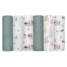 GLLQUEN BABY 유아용 담요 남아용 면 모슬린 포대기 담요 여아용 신생아 사각형 통기성 및 부드럽고 얇은 아기 담요 이중 흡수성 유아 포대기 랩 - 3팩 선 1333, 소나무 및 기차