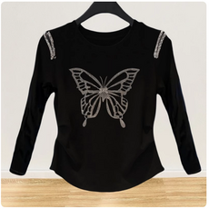 쌍천 라인댄스복 나비티 라틴댄스복 어깨포인트 여성 봄 가을 긴팔티 A25092004