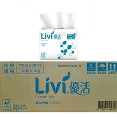 Livi 優活 柔拭紙巾 TR1BL3-2B-PE 300抽 X 30包 PEFC認證, 1個, 300張