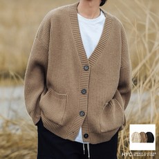 HYC 秋冬質感 粗針織毛衣 慵懶情侶款 厚磅大口袋開衫外套男