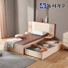 동서가구 유주얼 편백 원목 싱글 S 와이드헤드 황토숯 흙침대 빅 서랍형 DF642724, 내추럴