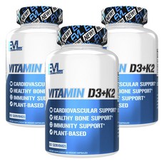 EVLUTIONNUTRITION 비타민 D3 + K2 베지 캡슐, 3개, 60정