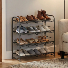 SONGMICS 간편조립 공간활용 튼튼한 철제 다용도 신발장 신발정리대 현관신발장, 블랙, 4단