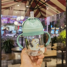 嬰幼兒學飲杯 可愛卡通寶寶防嗆重力球吸管杯帶手柄, 綠色恐龍250ml, 1個
