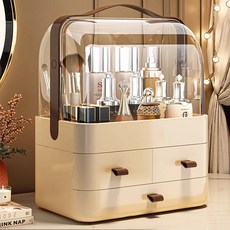 Qiaokao 화장품 수납 박스, 브라운+아이보리, 1개