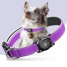 Airtag 개 목걸이 - 100% 방수 에어태그 홀더 반사성 부드러운 패딩 소형견에서 대형견을 위한 영원한 GPS 목걸이 (핑크 S), XL (15.6"-22"), 그레이프 퍼플