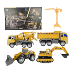 포크레인 굴삭기 중장비 트럭 세트 어린이 건설놀이 장난감 대형 완구, 공사차 4개입+ 타워크레인, 1개