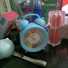 兒童早教鬧鐘 學習起床神器 床頭靜音夜燈鬧鐘, 早敎普通小款藍色 不靜音無夜燈