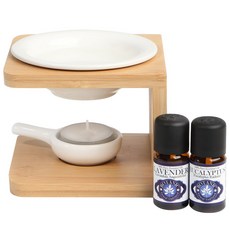 뱀부 우드 아로마 오일 버너 선물세트 (미니 캔들라이터 + 쇼핑백), 2개, 10ml, 21 페퍼민트+레몬