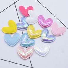 100Pcs 25*22mm 패딩 처리 된 반짝 이는 가죽 하트 패치 의류 용 아플리케 모자 바느질 용품 DIY 머리 장식 헤어 보우 장식, 1개, Mixed