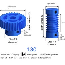 나일론 웜 기어 키트 톱니 비율 메커니즘용, 4. 1M - 1 ratio 30, B. both 8mm