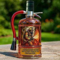 滅火器造型玻璃醒酒器 威士忌泡酒瓶 家居裝飾擺件 附小馬蓋, 1個, 1L