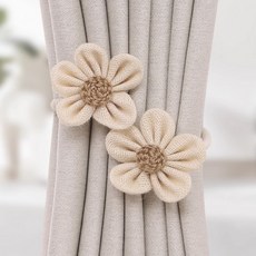 예쁜 타이백 쌍플라워 고정끈 장식용 커튼끈 악세사리 커텐, 베이지+브라운