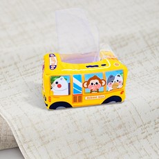 嬰兒紙巾盒 仿真紙巾盒 抽紙玩具 早教玩具 可啃咬 益智玩具, 1個, 動物巴士款(贈20條絲巾+3條響鈴方巾), 黃色