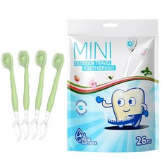 JOUGE 미니 브러시 - 치약 + 혀 스크레이퍼가 있는 일회용 칫솔 + 픽+치실 픽 5 in 1 개별 포장 직장 또는 여행용 12개 (혼합 맛-12개), 아이스 애플 맛