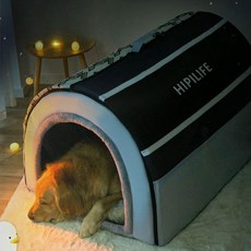 초대형견 겨울 방수 텐트 캠핑용 보온 하우스 침대 겸용 강아지 야외 케이지, 1개, 노르딕 그레이 (두툼 담요)