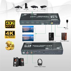 2025 4K HDMI 스위치 4x2 (리모컨 포함) 광 Toslink 및 동축 입력 (Apple TV PS4용), 01 UK Power Plug, 01 HDMI Switch 4x2