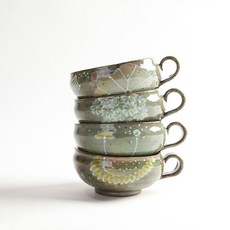 청 분청 쌍화차 잔 대추 생강 한방차 잔 죽그릇, 수국, 1개