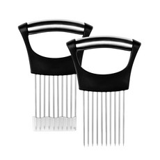 슬라이스용 HIVIX 양파 홀더 2팩 스테인리스 안전하고 기기 감자 스틸 절단 주방 야채 고른 슬라이서 토마토 레몬 홀더 고기 가이드