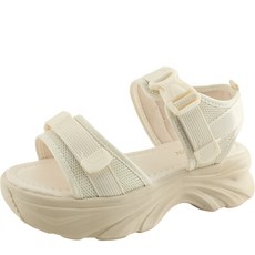 매쉬 버클 통굽 미들힐 스포츠 샌들 5cm