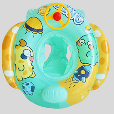 【台灣出貨】【BB&C】兒童造型泳圈 造型泳圈 夏天玩具 卡通泳圈 坐式泳圈 飛機泳圈 兒童泳圈 嬰兒泳圈, 1個, 綠色小怪獸下垂海綿底方向盤座圈（1-5歲, 綠色小怪獸下垂海綿底方向盤座圈（1-5歲